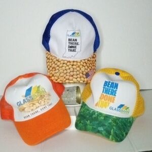 Glass Barn  Bean There Done That, lot of 3 Caps, mash back, adjustable tab, NWOT